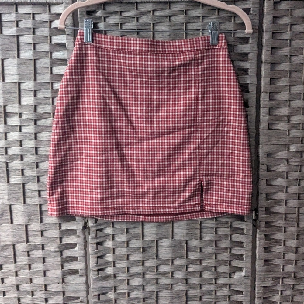 Hollister Mini Skirt Red White Gingham Plaid Ultra High-Rise Sz S Stretch Retro